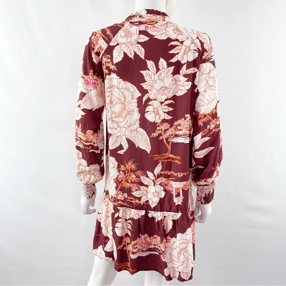 Maaji Maroon WONDERLAND DREAMS Long Sleeve Asian Motif Floral Tunic Dress Size M - Picture 9 of 12